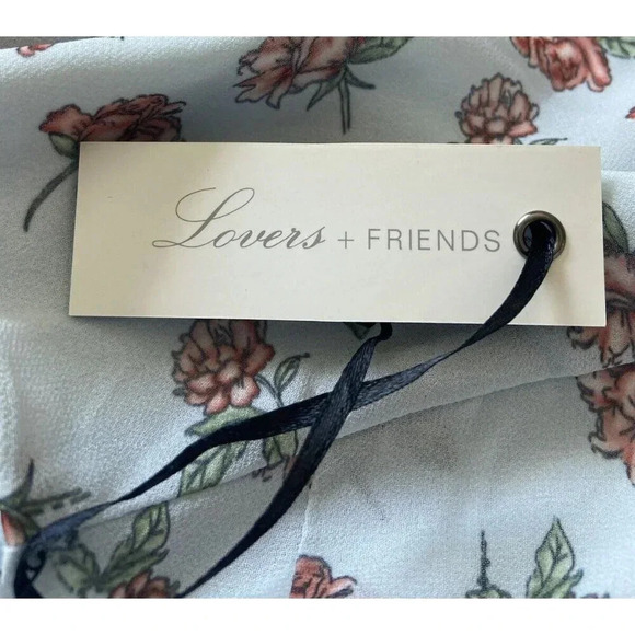 NWT Lovers + Friends Dress Fit Flare Tie Neckline Blue Pink Rose Print Small New - Picture 5 of 6